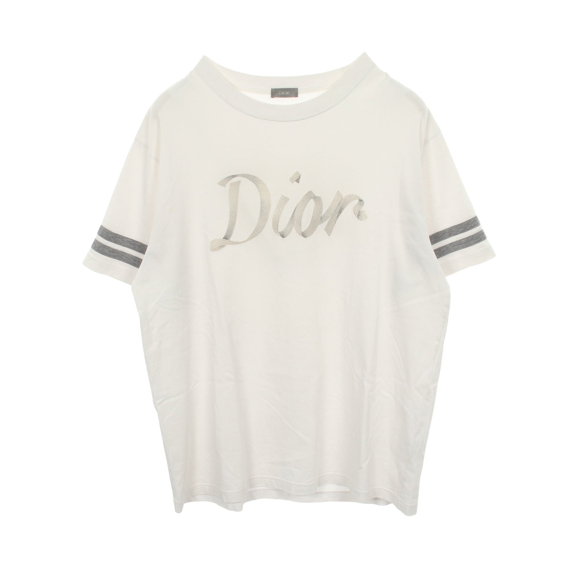 ロゴ刺繍 クルーネック 半袖Tシャツ コットン ホワイト グレー クリスチャンディオール トップス Christian Dior