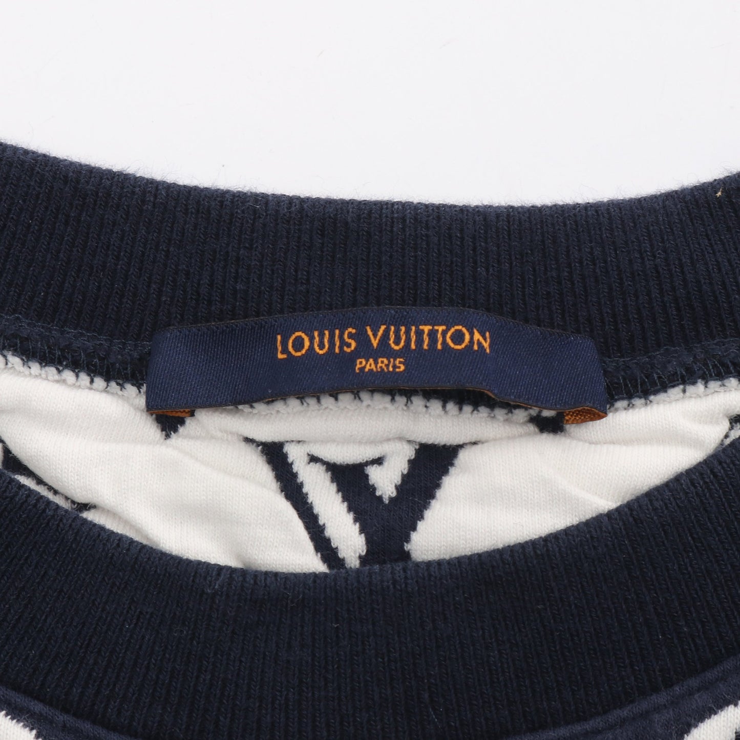 フルモノグラムジャカード クルーネック スウェットシャツ コットン ナイロン ネイビー ホワイト ルイヴィトン トップス LOUIS VUITTON