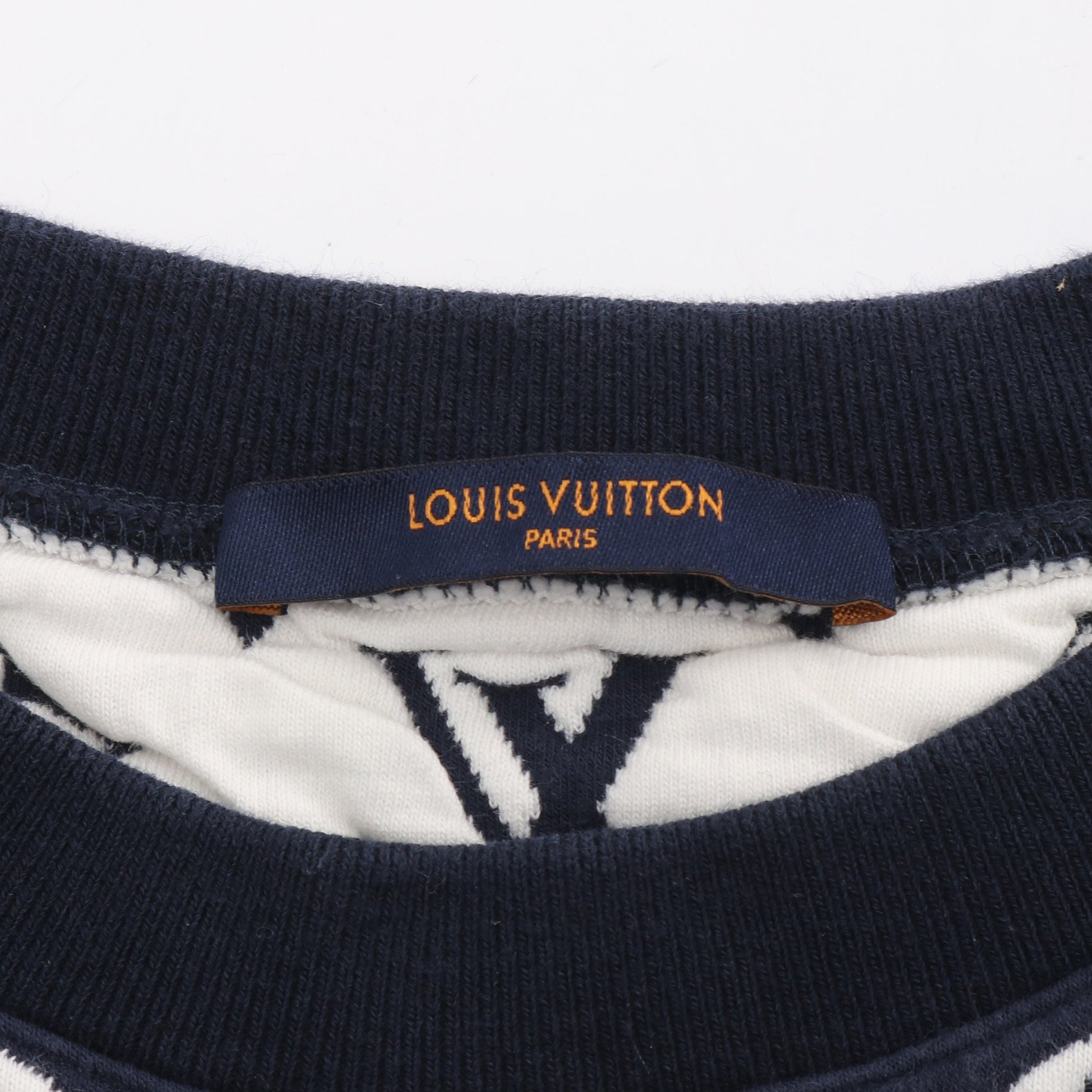 フルモノグラムジャカード クルーネック スウェットシャツ コットン ナイロン ネイビー ホワイト ルイヴィトン トップス LOUIS VUITTON