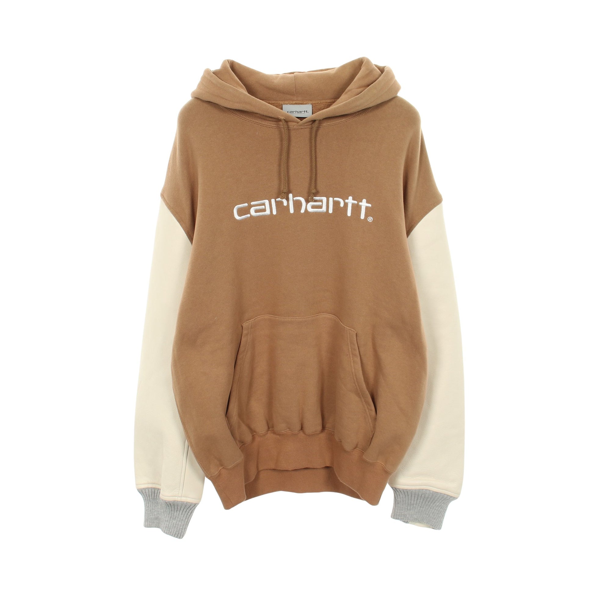 eYe COMME des GARCONS JUNYA WATANABE MAN × Carhartt レザースリーブ プルオーバーパーカー コットン レザー ブラウン アイボリー アイコムデギャルソンジュンヤワタナベマン トップス eYe COMME des GARCONS JUNYA WATANABE MAN