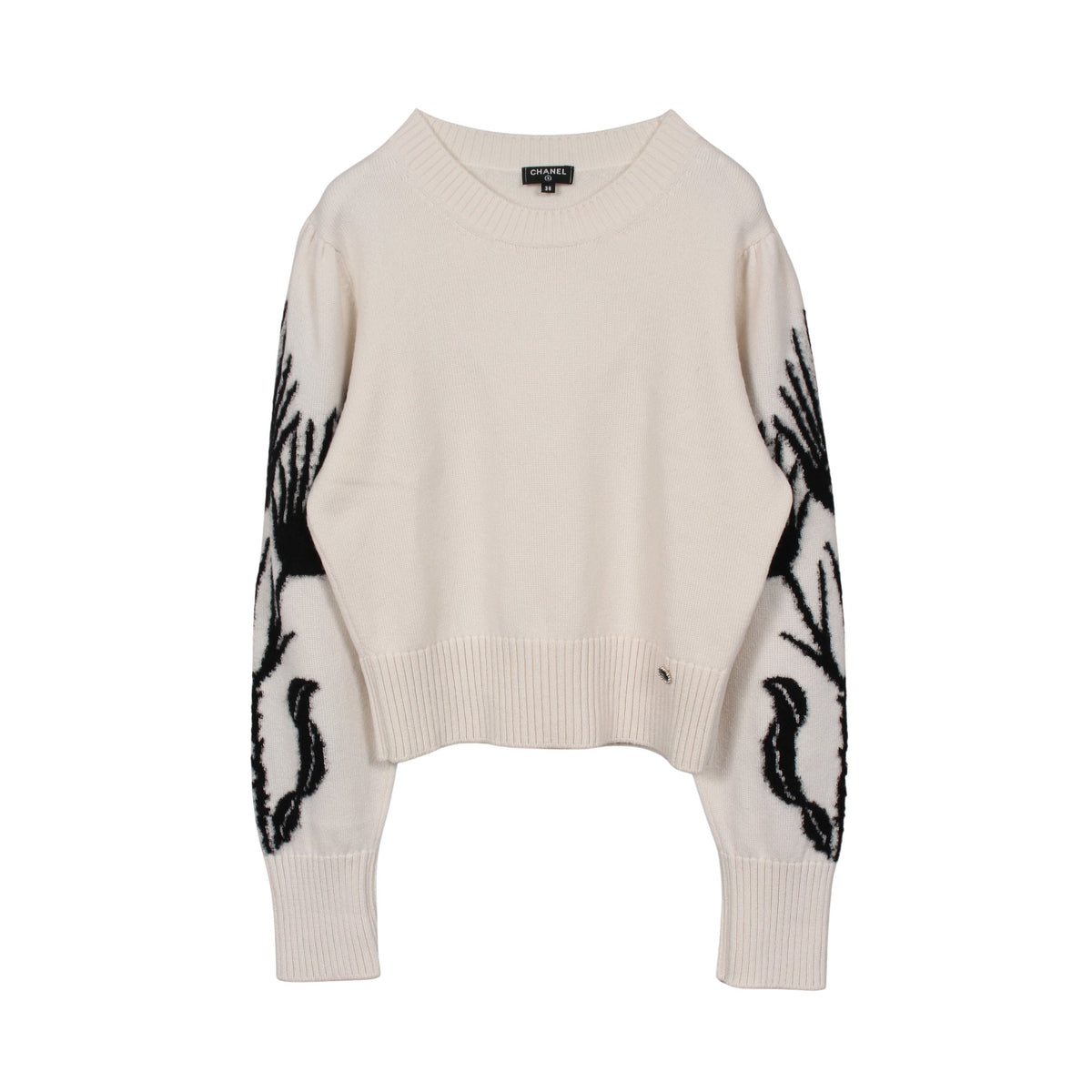 ココマーク フラワー ニット パフスリーブ カシミヤ シルク ホワイト ブラック シャネル トップス CHANEL