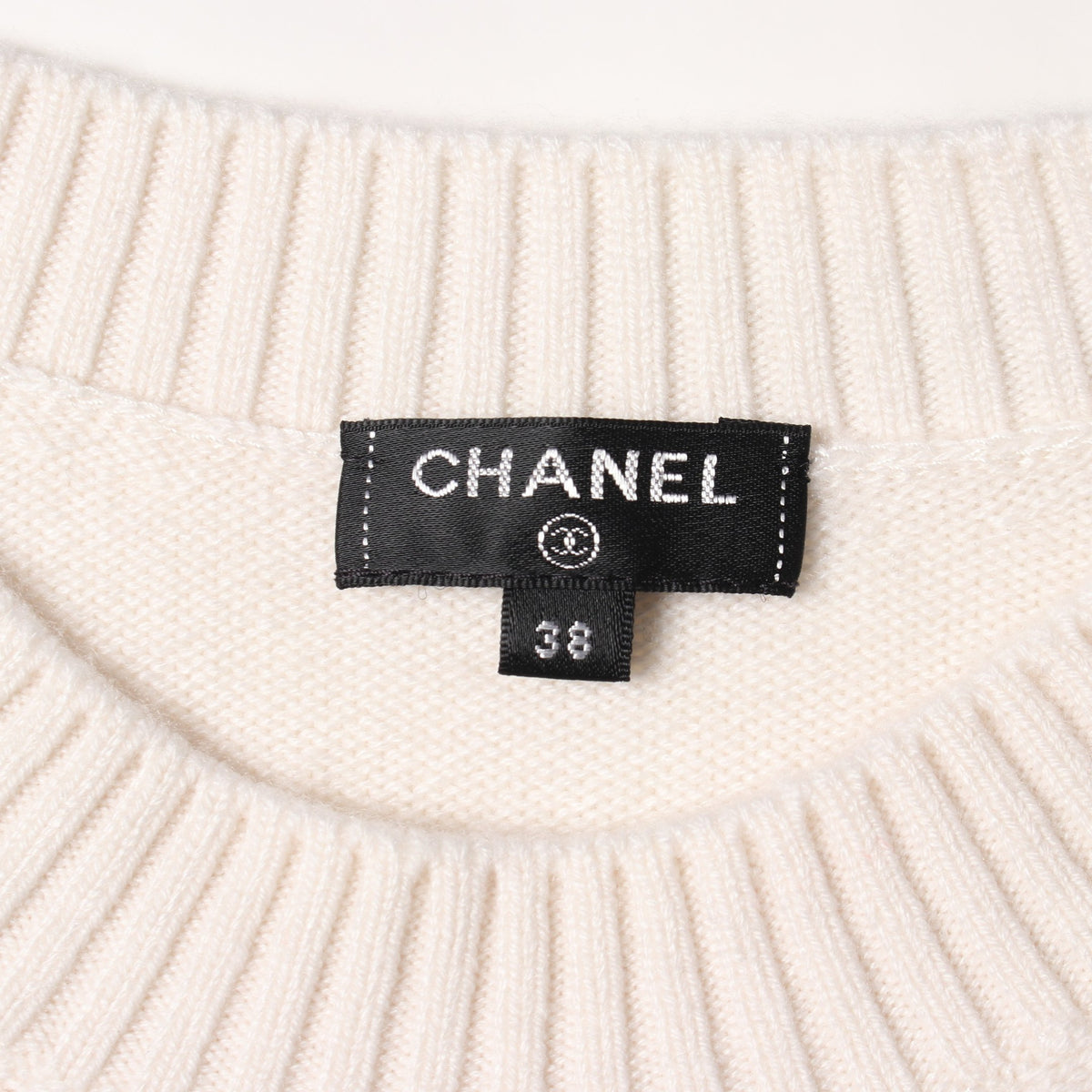 ココマーク フラワー ニット パフスリーブ カシミヤ シルク ホワイト ブラック シャネル トップス CHANEL