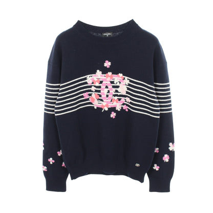 24P ココマーク クローバー クルーネック ニット カシミヤ ネイビー マルチカラー シャネル トップス CHANEL