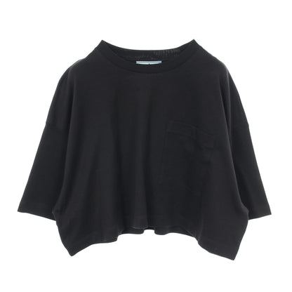 クロップド丈 半袖Tシャツ コットン ブラック プラダ トップス PRADA