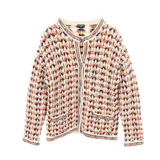 ココマークボタン ニット ジャケット カーディガン ウール カシミヤ オフホワイト マルチカラー シャネル