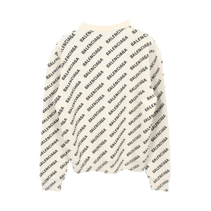 ロゴ総柄 クルーネック ニット コットン ホワイト ブラック バレンシアガ トップス BALENCIAGA