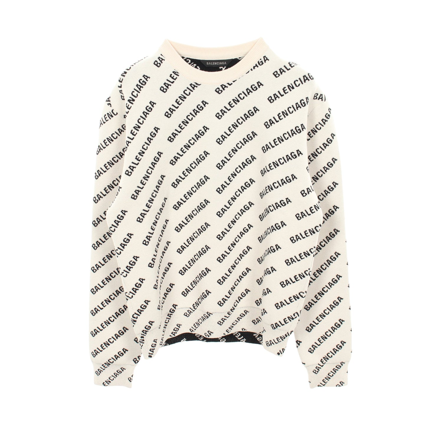 ロゴ総柄 クルーネック ニット コットン ホワイト ブラック バレンシアガ トップス BALENCIAGA
