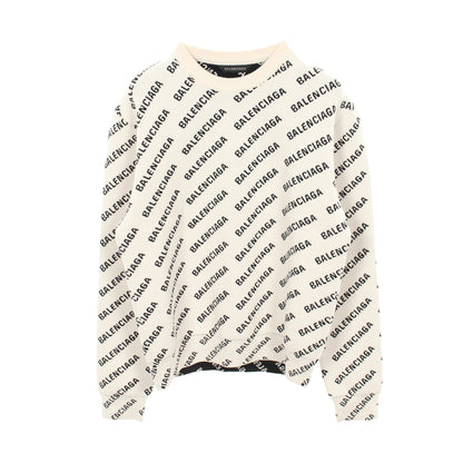 ロゴ総柄 クルーネック ニット コットン ホワイト ブラック バレンシアガ トップス BALENCIAGA