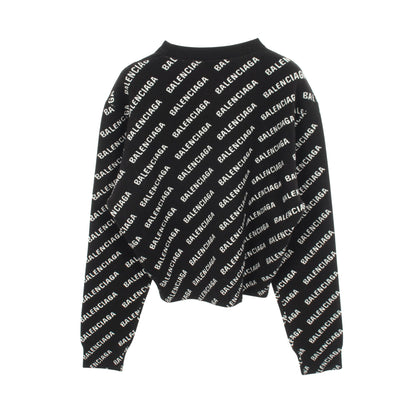 ロゴ総柄 クルーネック ニット コットン ブラック ホワイト バレンシアガ トップス BALENCIAGA