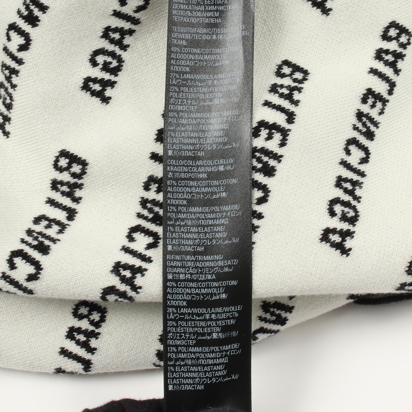 ロゴ総柄 クルーネック ニット コットン ブラック ホワイト バレンシアガ トップス BALENCIAGA