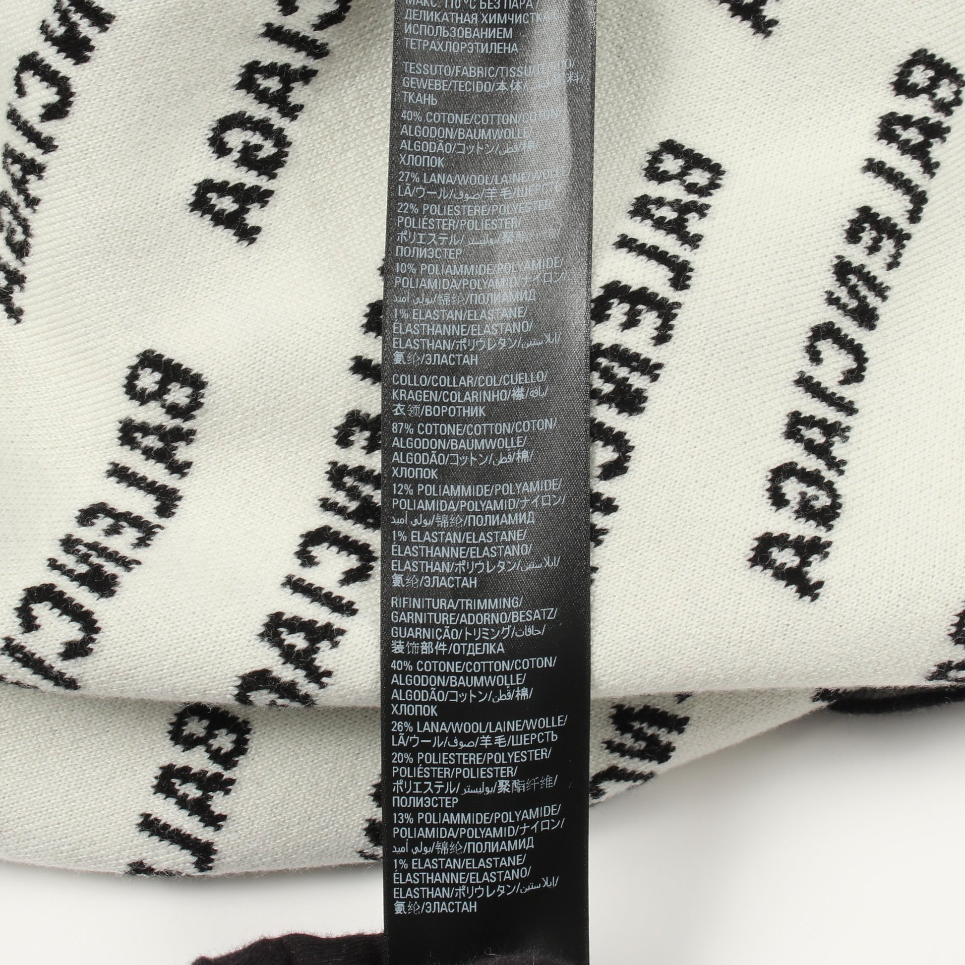 ロゴ総柄 クルーネック ニット コットン ブラック ホワイト バレンシアガ トップス BALENCIAGA