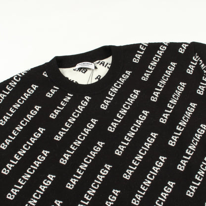 ロゴ総柄 クルーネック ニット コットン ブラック ホワイト バレンシアガ トップス BALENCIAGA