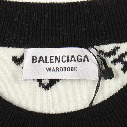 ロゴ総柄 クルーネック ニット コットン ブラック ホワイト バレンシアガ トップス BALENCIAGA