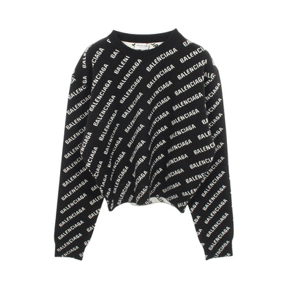 ロゴ総柄 クルーネック ニット コットン ブラック ホワイト バレンシアガ トップス BALENCIAGA