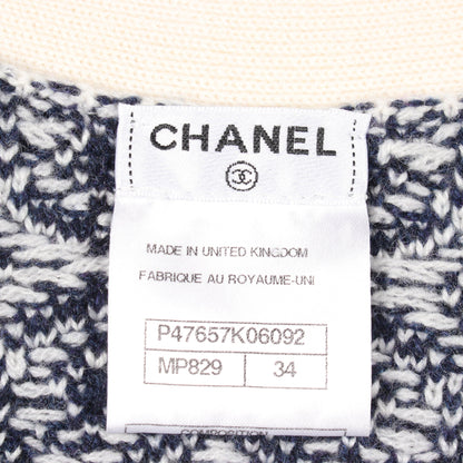 ココマークボタン Vネック カーディガン カシミヤ ネイビー オフホワイト シャネル トップス CHANEL