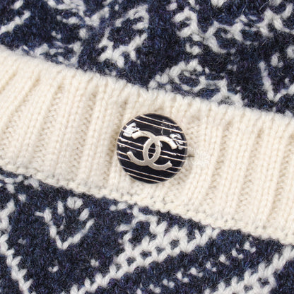ココマークボタン Vネック カーディガン カシミヤ ネイビー オフホワイト シャネル トップス CHANEL