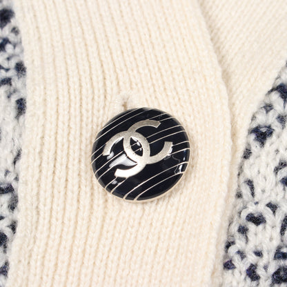 ココマークボタン Vネック カーディガン カシミヤ ネイビー オフホワイト シャネル トップス CHANEL