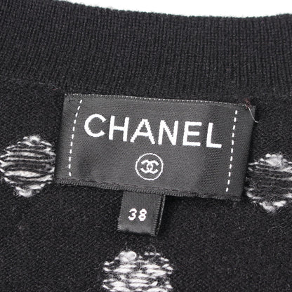 ココマークボタン ドット柄 Vネック カーディガン カシミヤ ブラック ホワイト シャネル トップス CHANEL