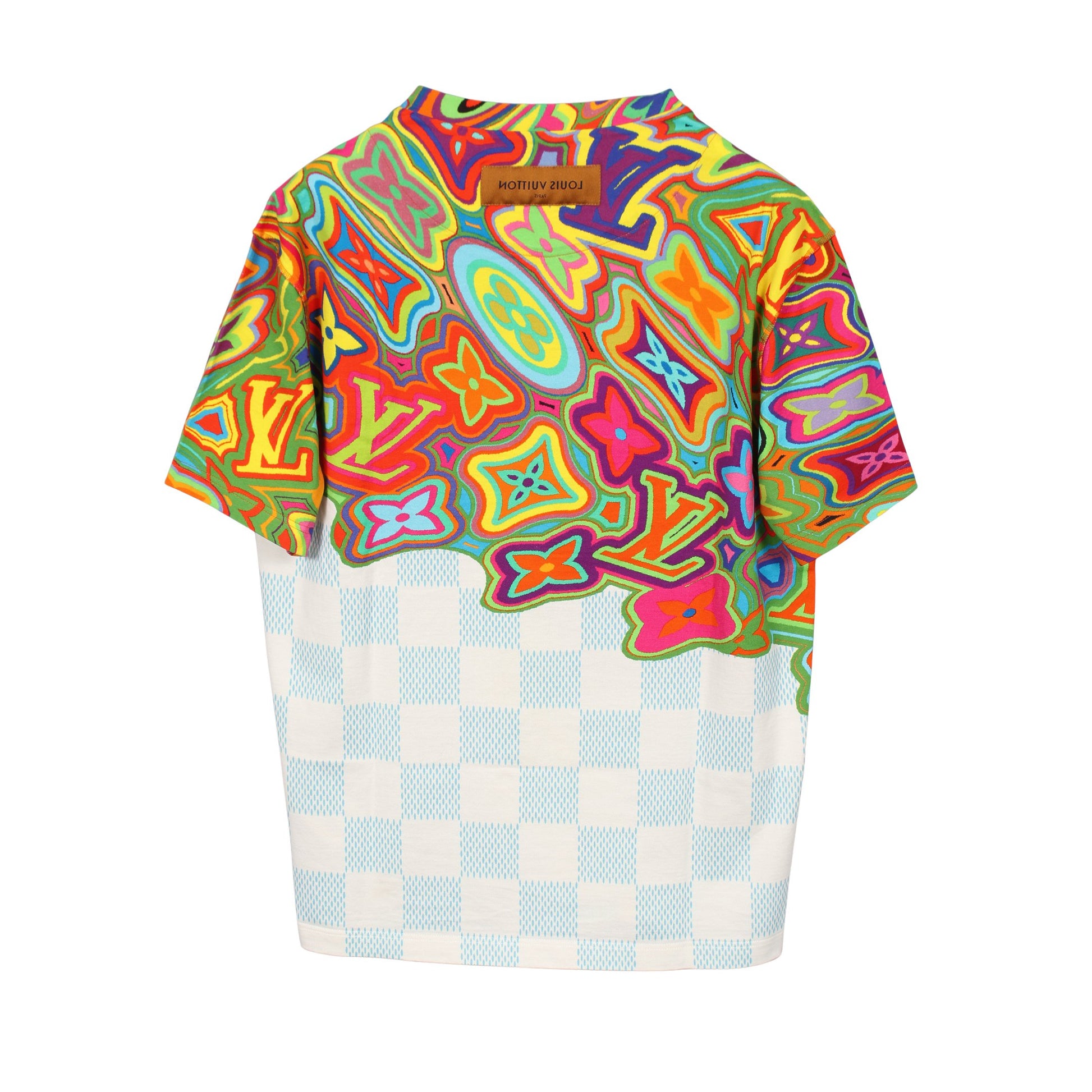 プリンテッドダミエLV 半袖Tシャツ コットン ホワイト マルチカラー ルイヴィトン トップス LOUIS VUITTON