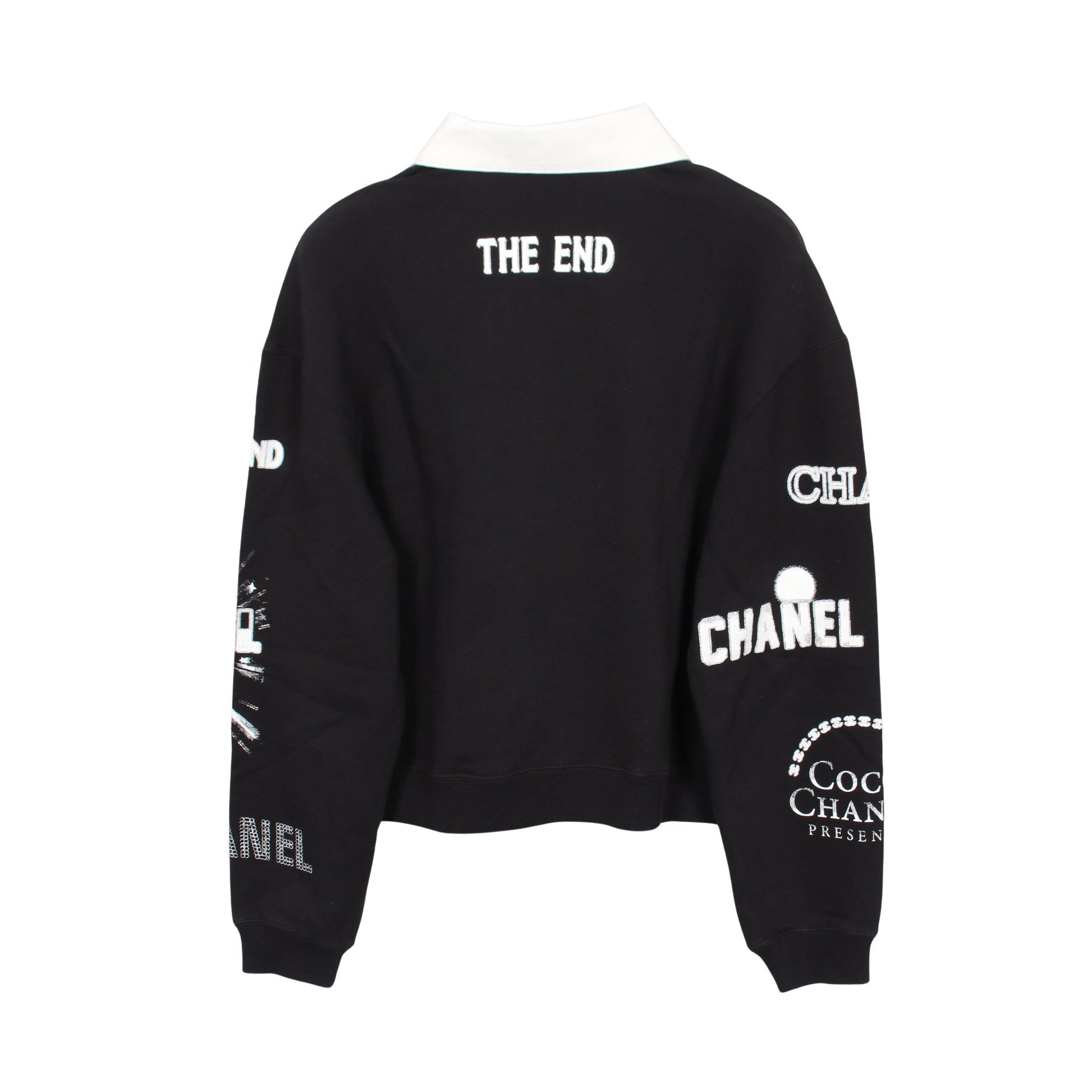 ロングスリーブ スウェット ポロシャツ コットン スパンコール ラインストーン ブラック ホワイト シャネル トップス CHANEL