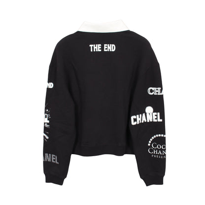 ロングスリーブ スウェット ポロシャツ コットン スパンコール ラインストーン ブラック ホワイト シャネル トップス CHANEL