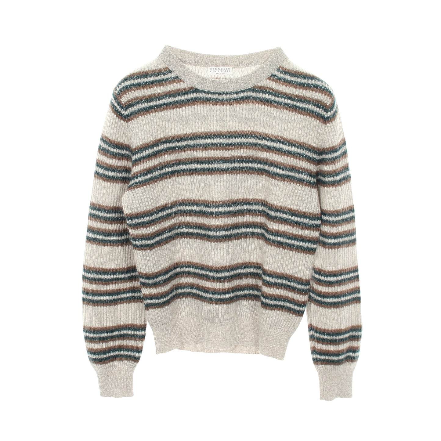 ボーダー クルーネック ニット モヘヤ ウール グレー グリーン ブラウン ブルネロクチネリ トップス BRUNELLO CUCINELLI