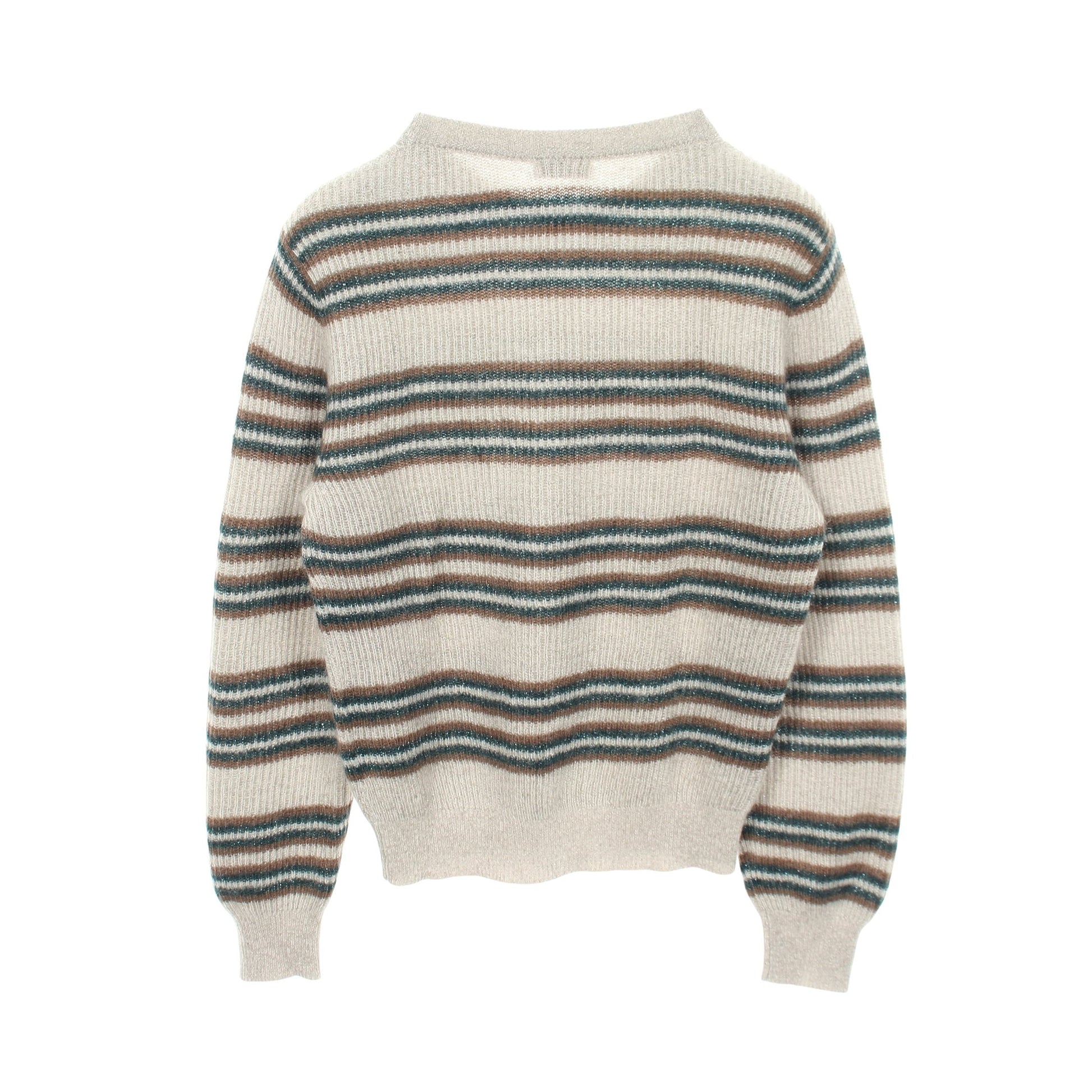 ボーダー クルーネック ニット モヘヤ ウール グレー グリーン ブラウン ブルネロクチネリ トップス BRUNELLO CUCINELLI