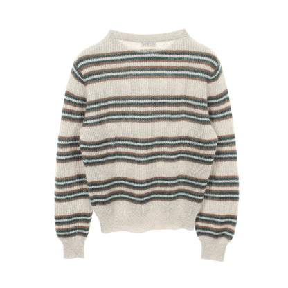 ボーダー クルーネック ニット モヘヤ ウール グレー グリーン ブラウン ブルネロクチネリ トップス BRUNELLO CUCINELLI