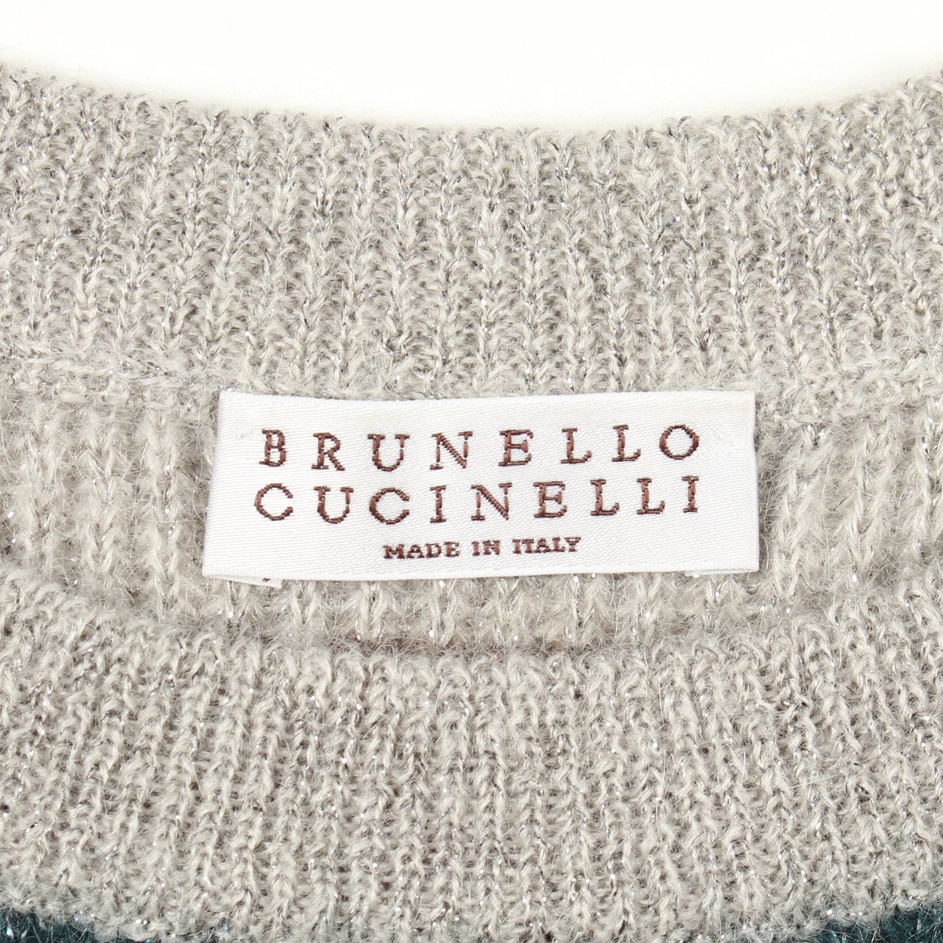 ボーダー クルーネック ニット モヘヤ ウール グレー グリーン ブラウン ブルネロクチネリ トップス BRUNELLO CUCINELLI