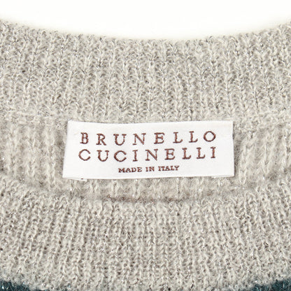 ボーダー クルーネック ニット モヘヤ ウール グレー グリーン ブラウン ブルネロクチネリ トップス BRUNELLO CUCINELLI