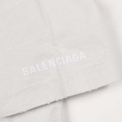 BALENCIAGA × WFP ダメージ加工 クルーネック Tシャツ 半袖Tシャツ コットン ライトブルー バレンシアガ トップス BALENCIAGA