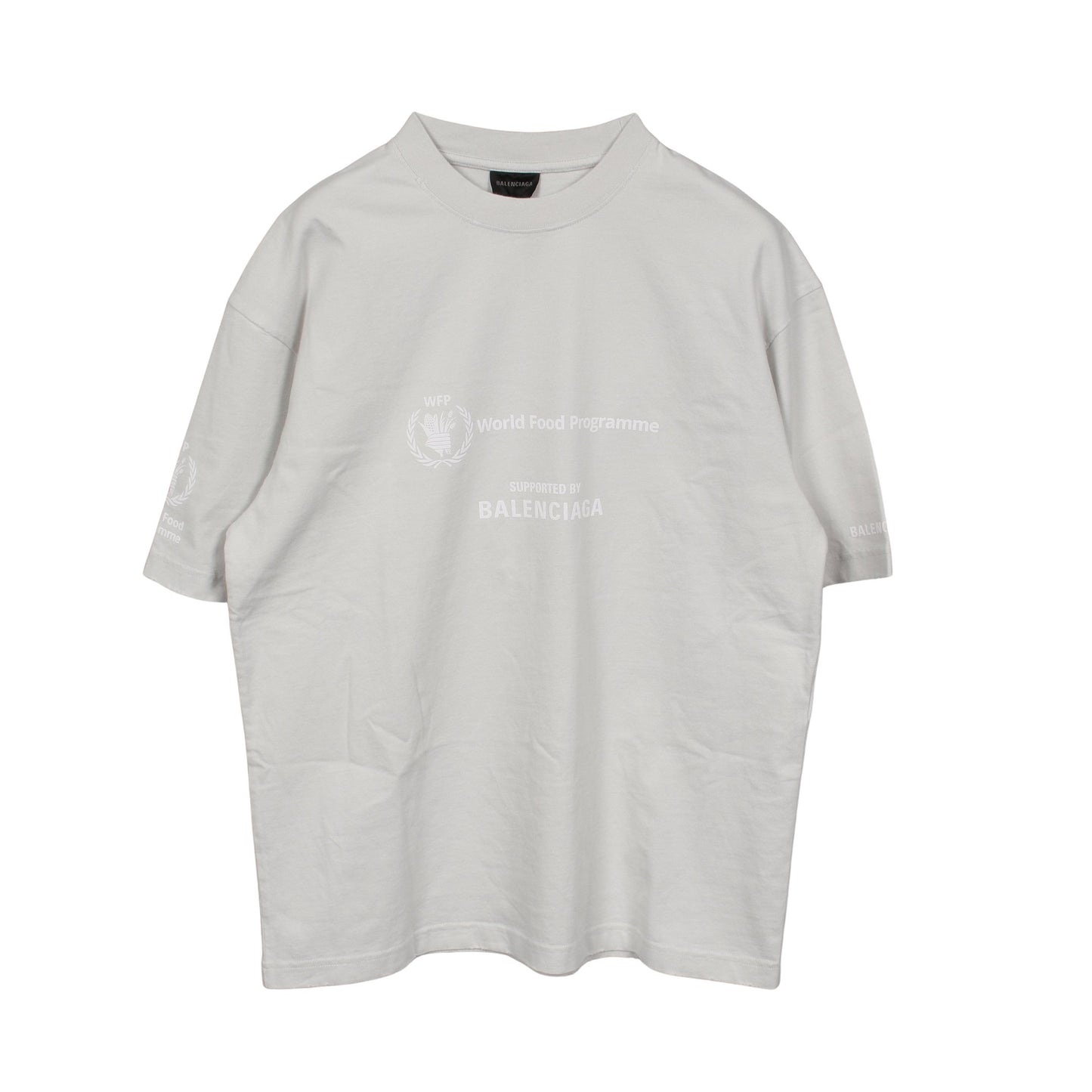 BALENCIAGA × WFP ダメージ加工 クルーネック Tシャツ 半袖Tシャツ コットン ライトブルー バレンシアガ トップス BALENCIAGA