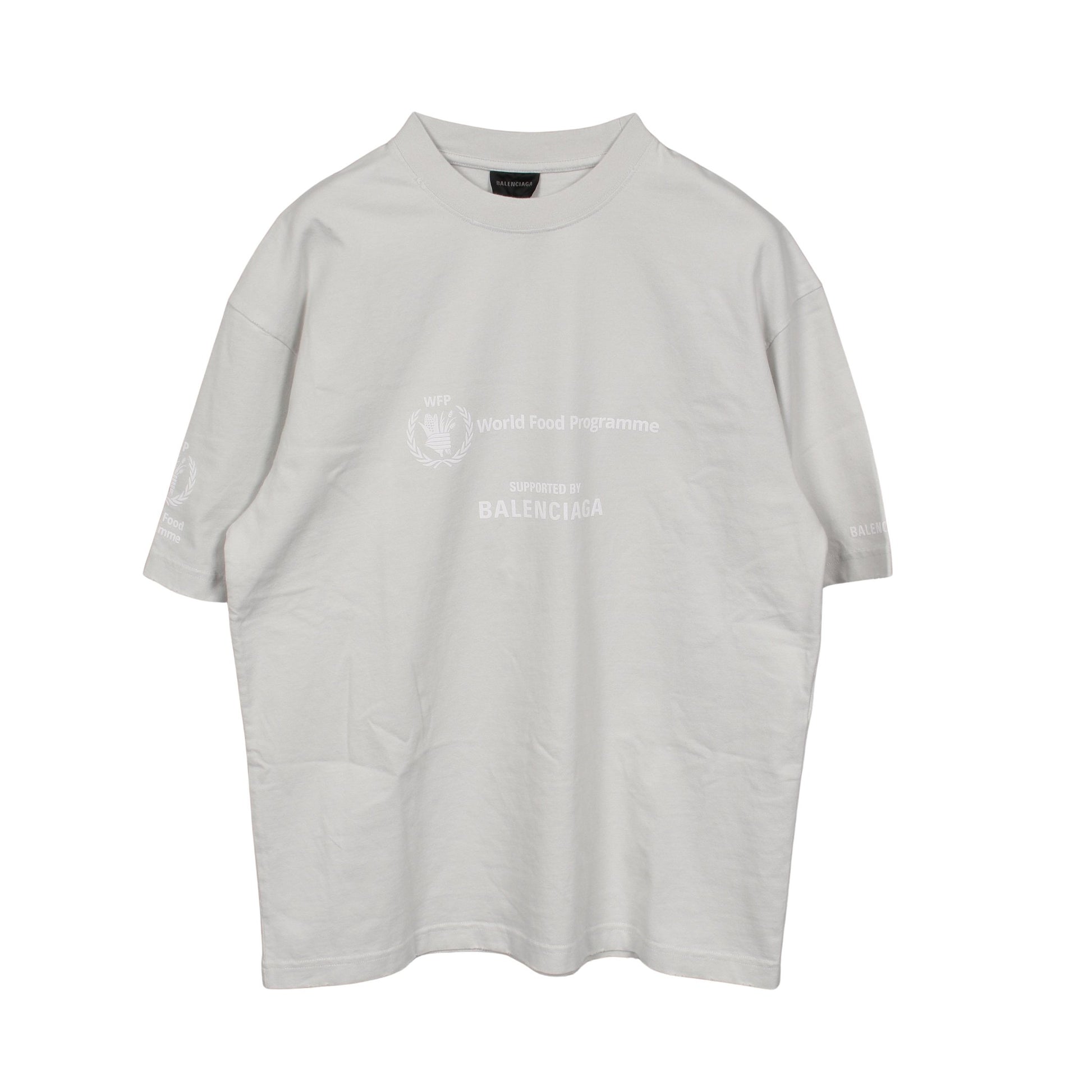 BALENCIAGA × WFP ダメージ加工 クルーネック Tシャツ 半袖Tシャツ コットン ライトブルー バレンシアガ トップス BALENCIAGA