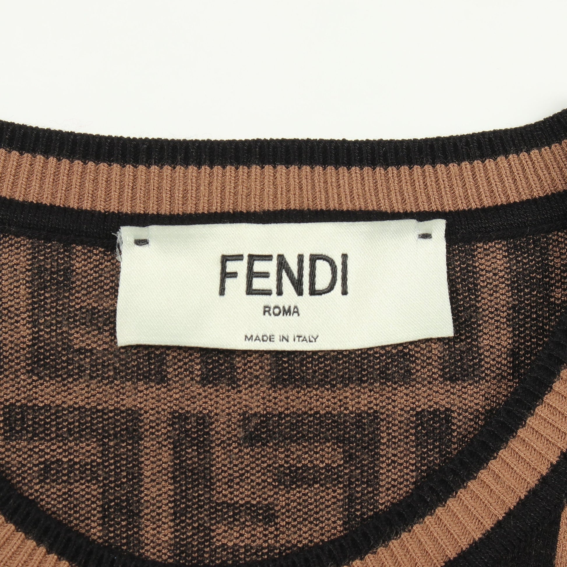 ズッカ クルーネック 長袖 ニット レーヨン ブラウン ブラック フェンディ トップス FENDI
