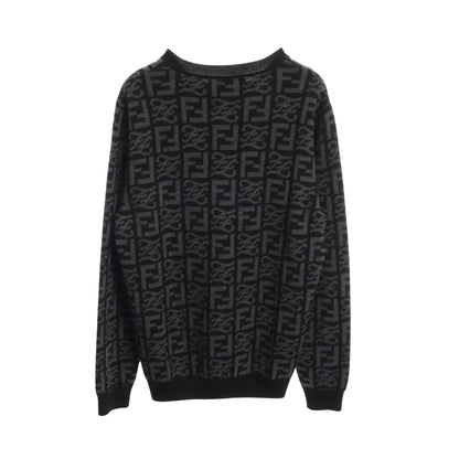 FFロゴ 総柄 クルーネック ニット ウール ブラック グレー フェンディ トップス FENDI