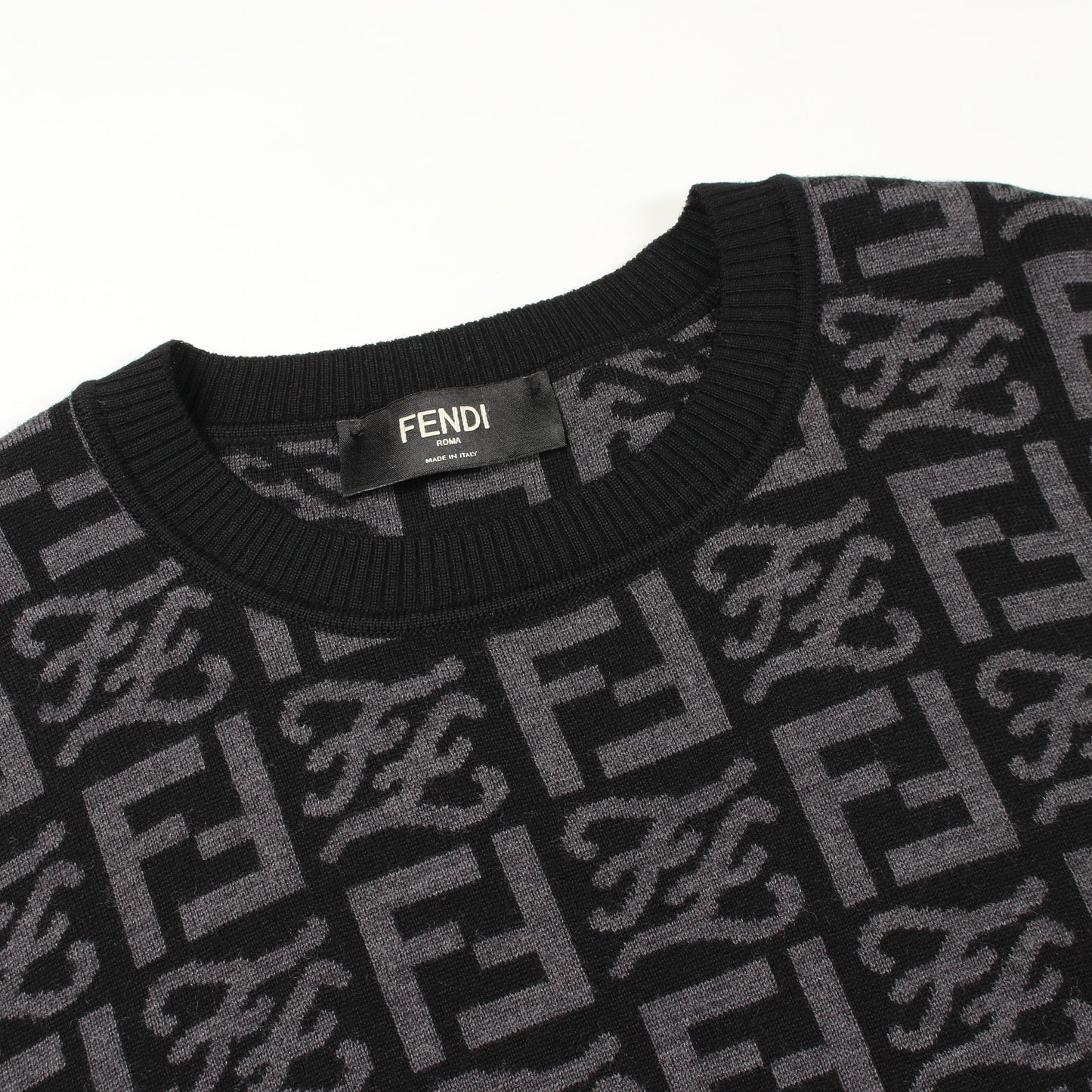 FFロゴ 総柄 クルーネック ニット ウール ブラック グレー フェンディ トップス FENDI