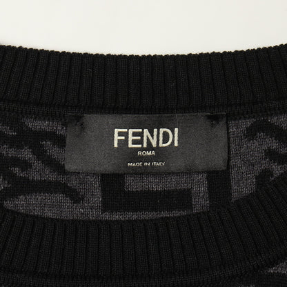 FFロゴ 総柄 クルーネック ニット ウール ブラック グレー フェンディ トップス FENDI