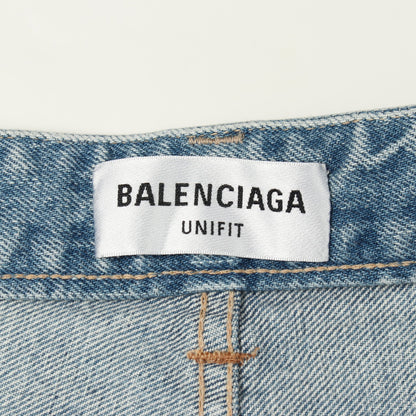 ロゴウエスト ボタンフライ デニムパンツ コットン ライトブルー バレンシアガ ボトムス BALENCIAGA