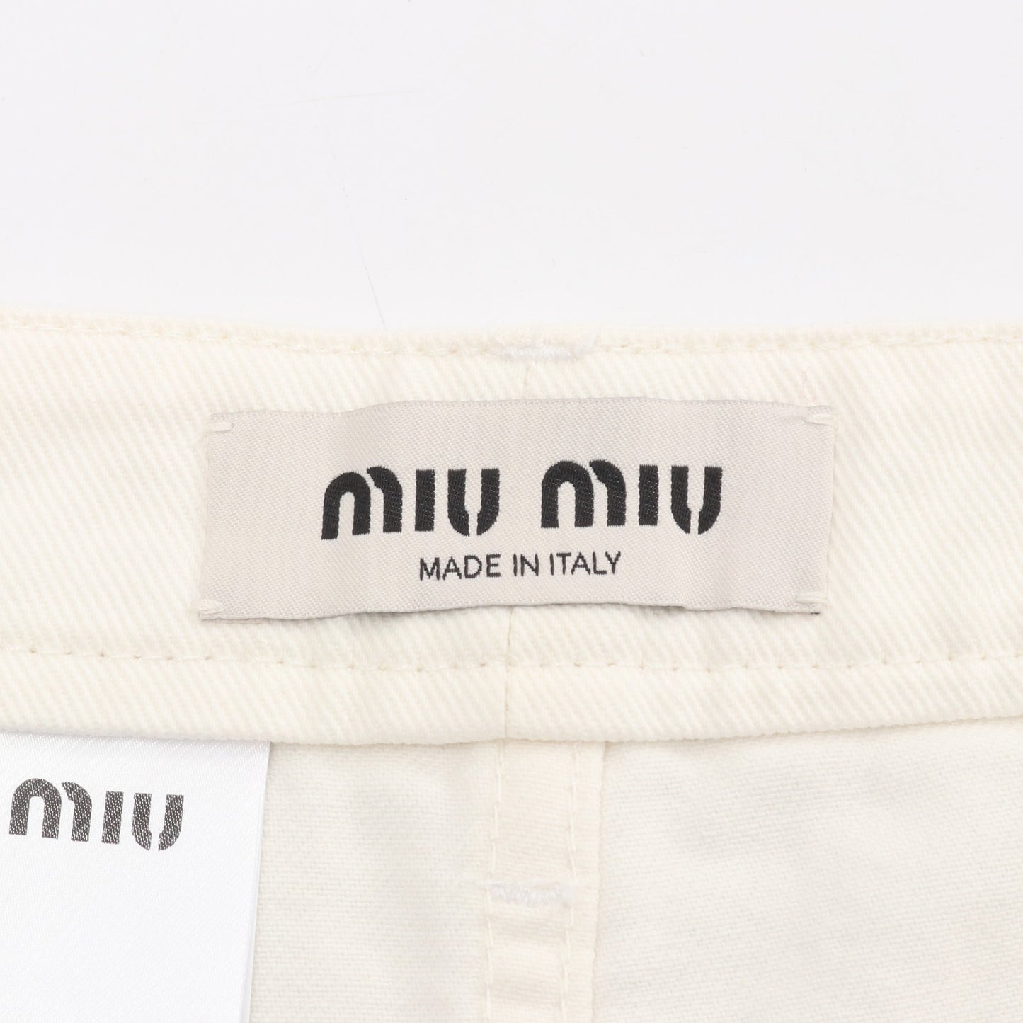タイアップ ミニスカート デニムスカート コットン ホワイト ミュウミュウ ボトムス miu miu
