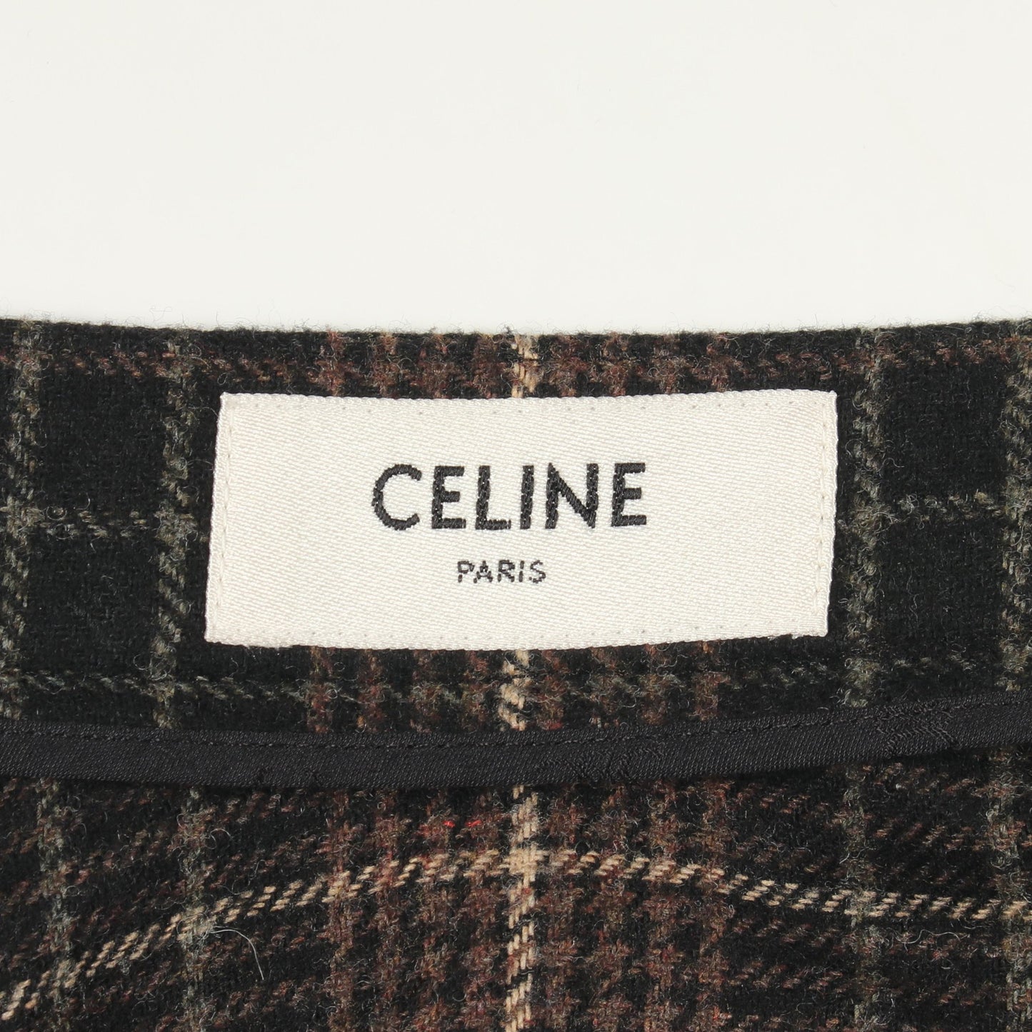 フランネルチェック スカート レーヨン ウール ブラウン ブラック セリーヌ ボトムス CELINE