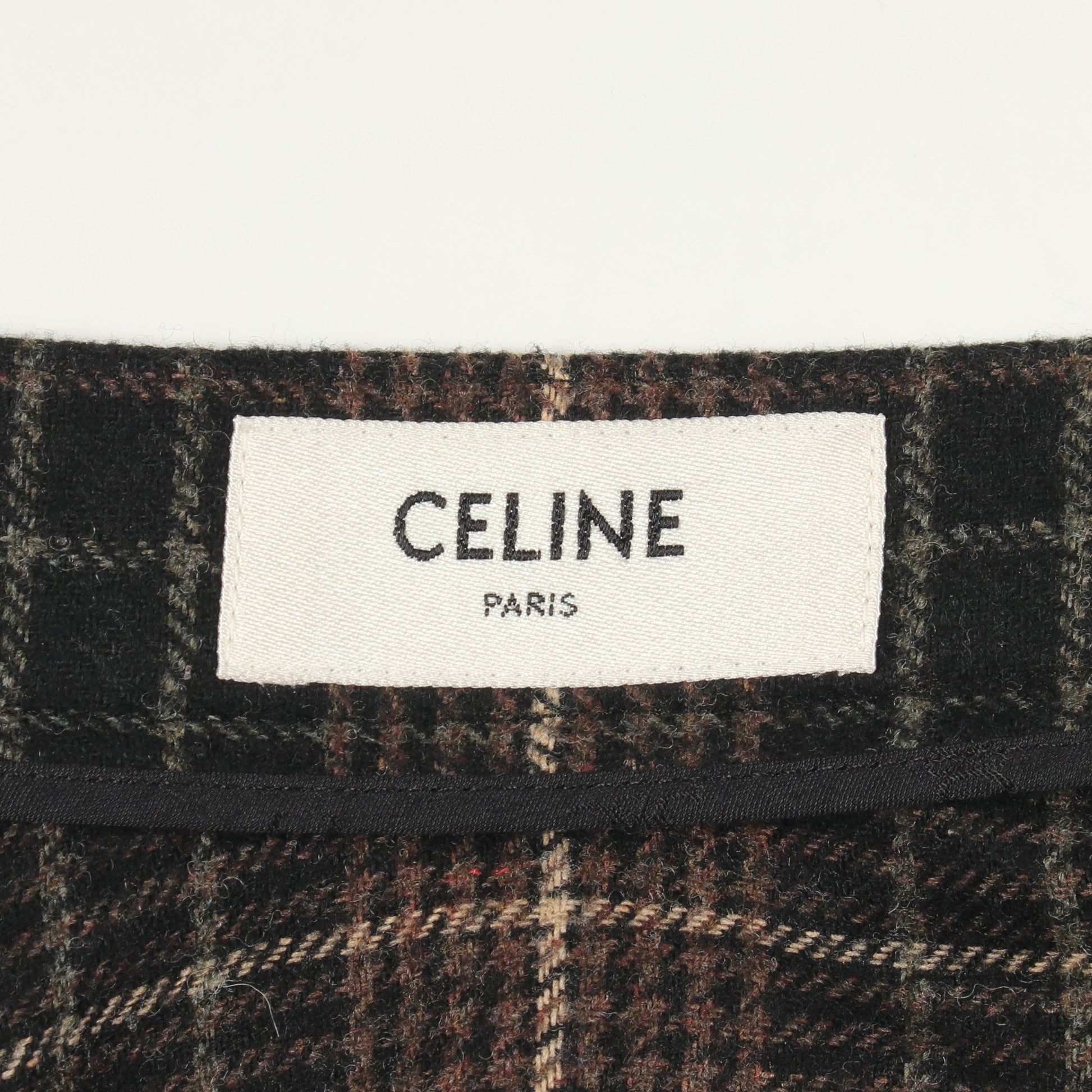 フランネルチェック スカート レーヨン ウール ブラウン ブラック セリーヌ ボトムス CELINE