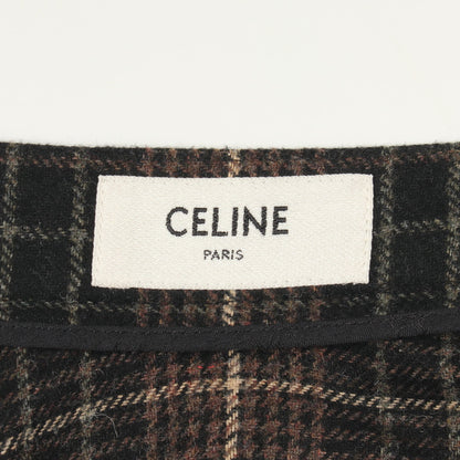 フランネルチェック スカート レーヨン ウール ブラウン ブラック セリーヌ ボトムス CELINE