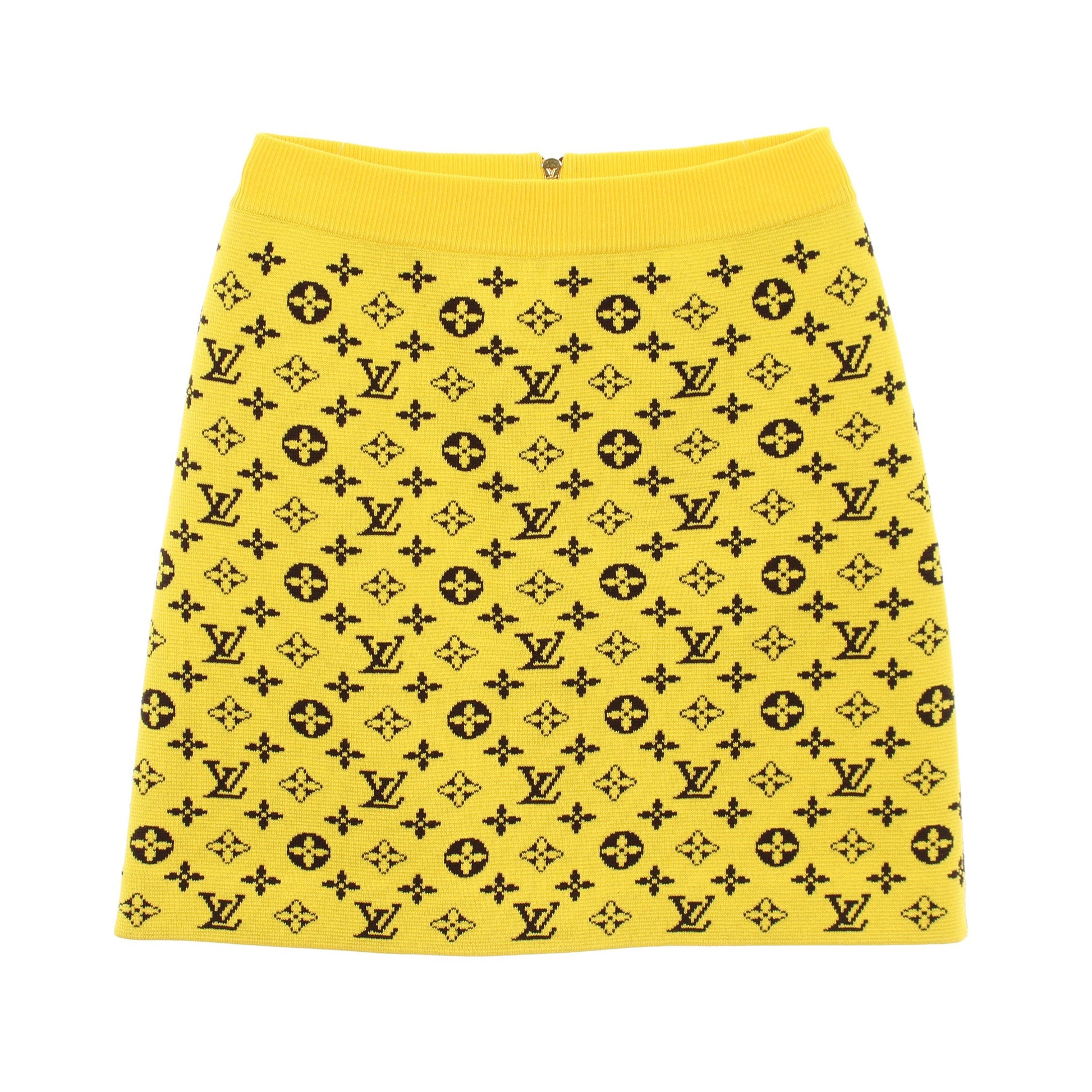 モノグラム ニット スカート ウール コットン イエロー ブラウン ルイヴィトン ボトムス LOUIS VUITTON