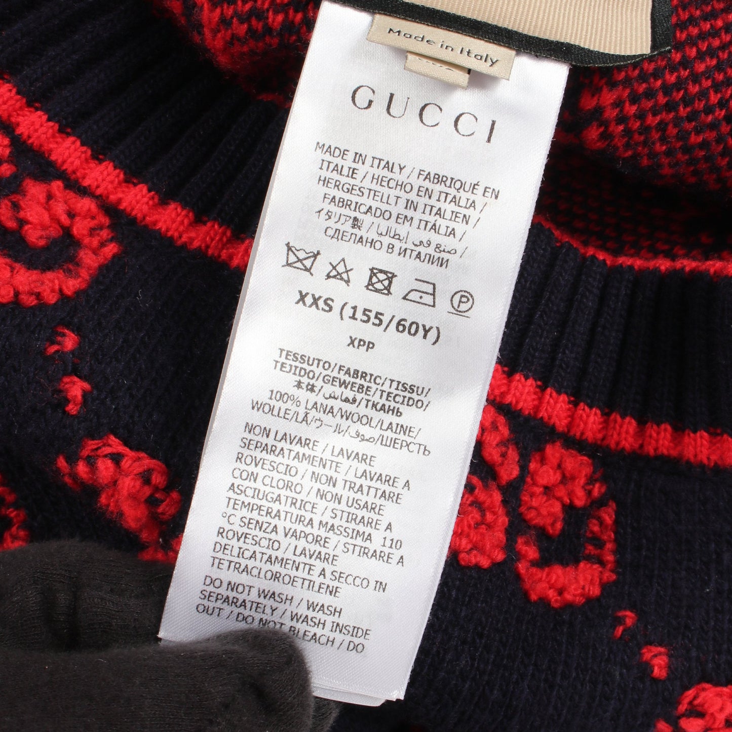 GGウール ブークレ ジャカード スカート ウール ネイビー レッド グッチ ボトムス GUCCI