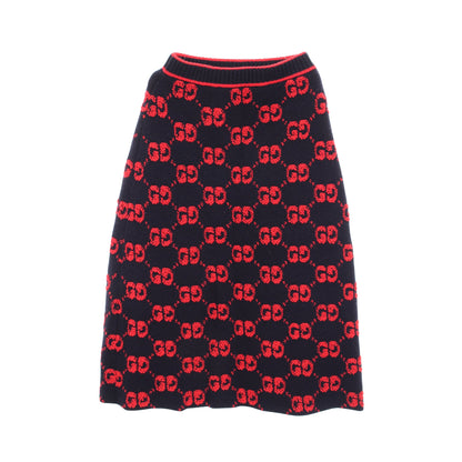 GGウール ブークレ ジャカード スカート ウール ネイビー レッド グッチ ボトムス GUCCI