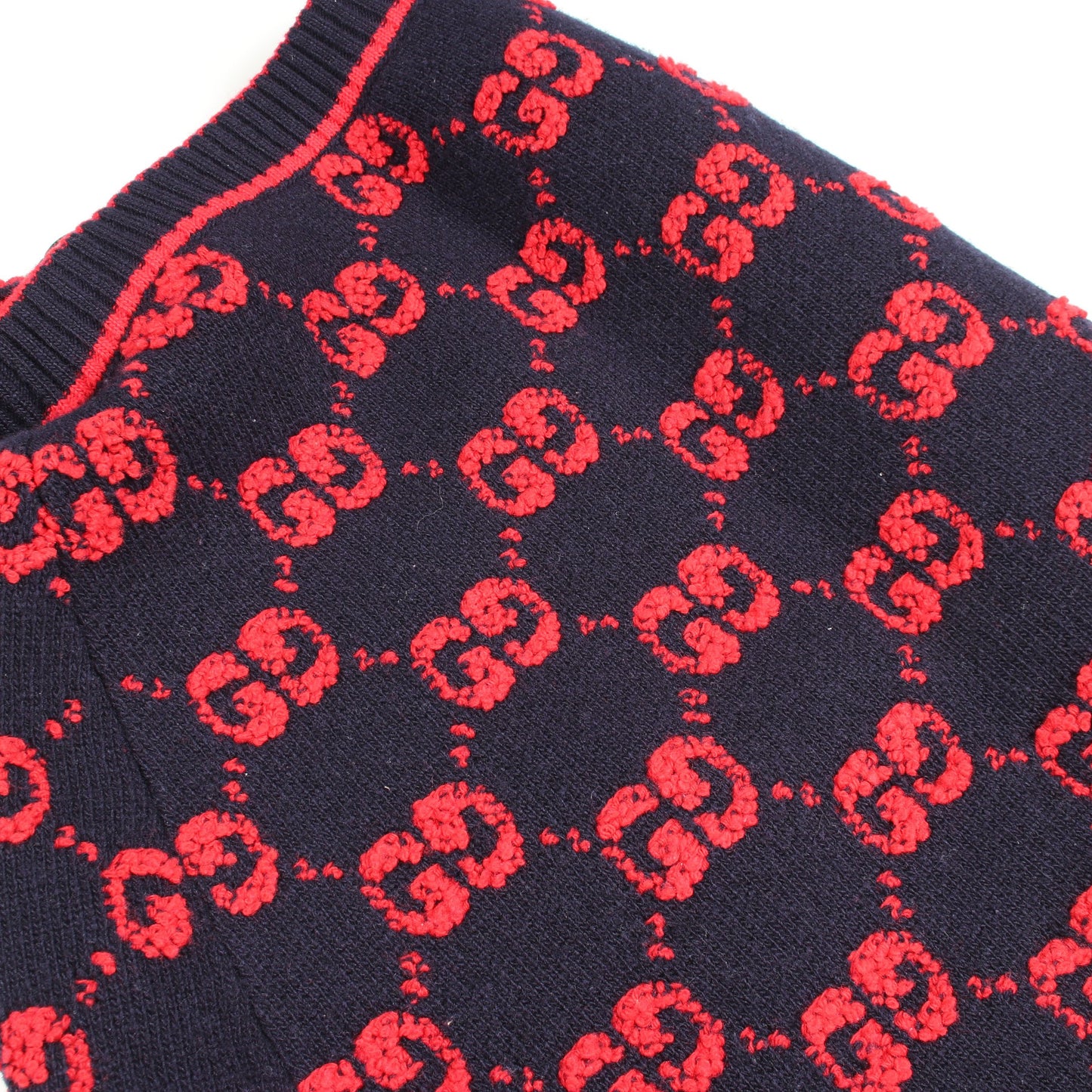 GGウール ブークレ ジャカード スカート ウール ネイビー レッド グッチ ボトムス GUCCI