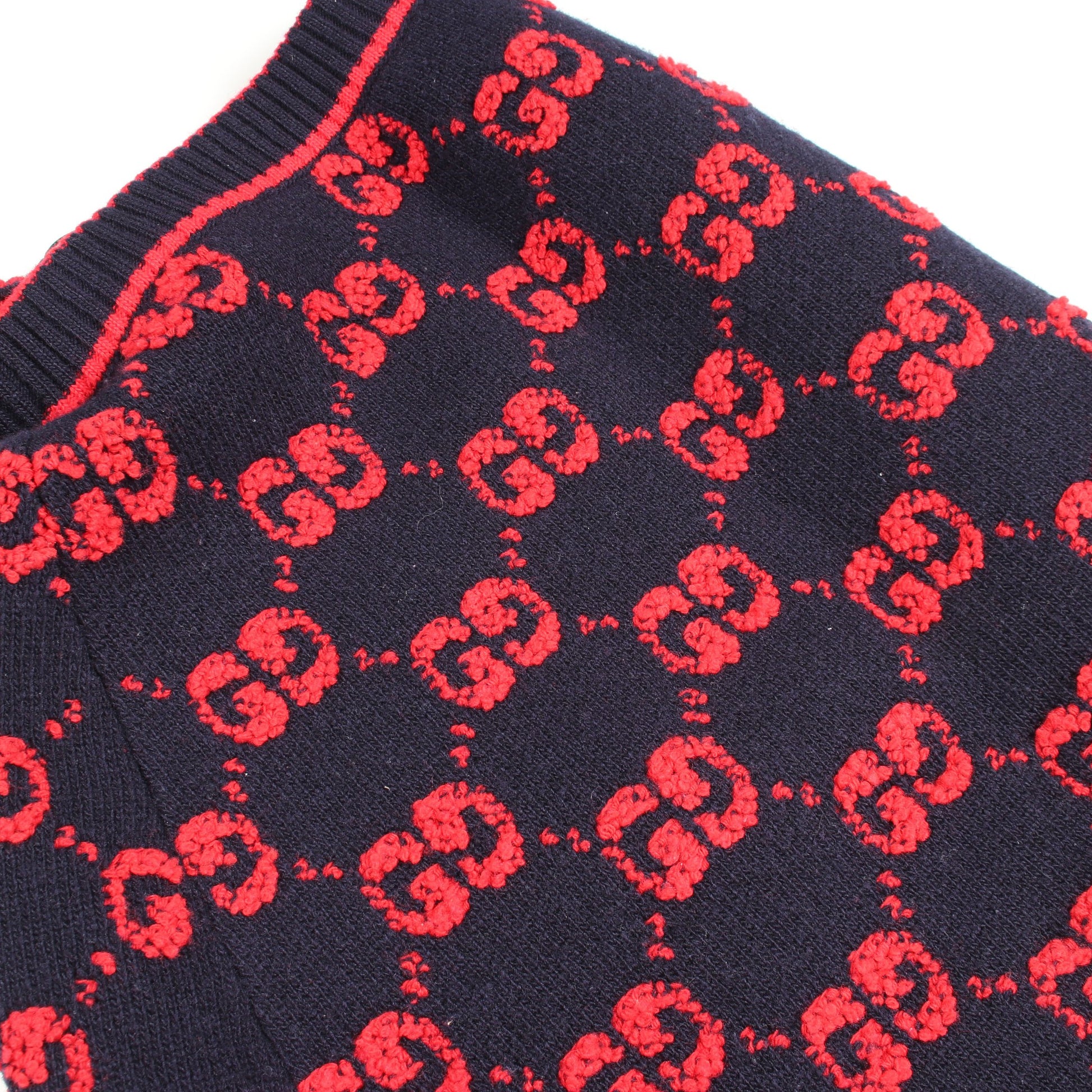 GGウール ブークレ ジャカード スカート ウール ネイビー レッド グッチ ボトムス GUCCI
