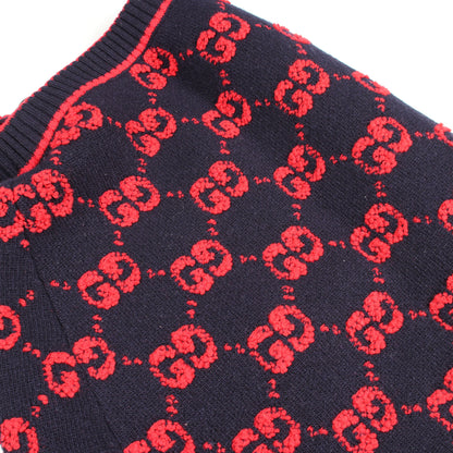 GGウール ブークレ ジャカード スカート ウール ネイビー レッド グッチ ボトムス GUCCI