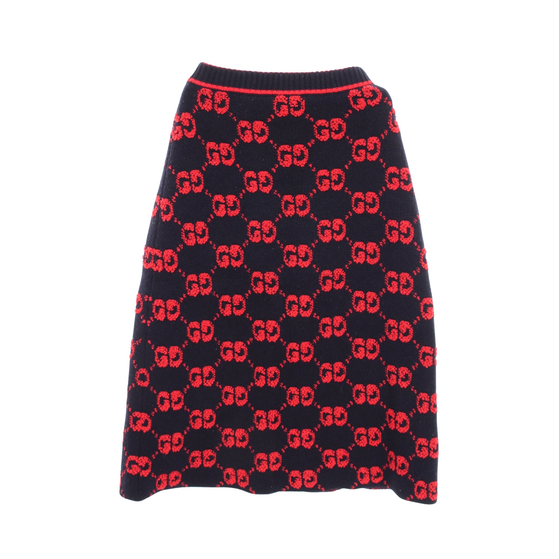 GGウール ブークレ ジャカード スカート ウール ネイビー レッド グッチ ボトムス GUCCI