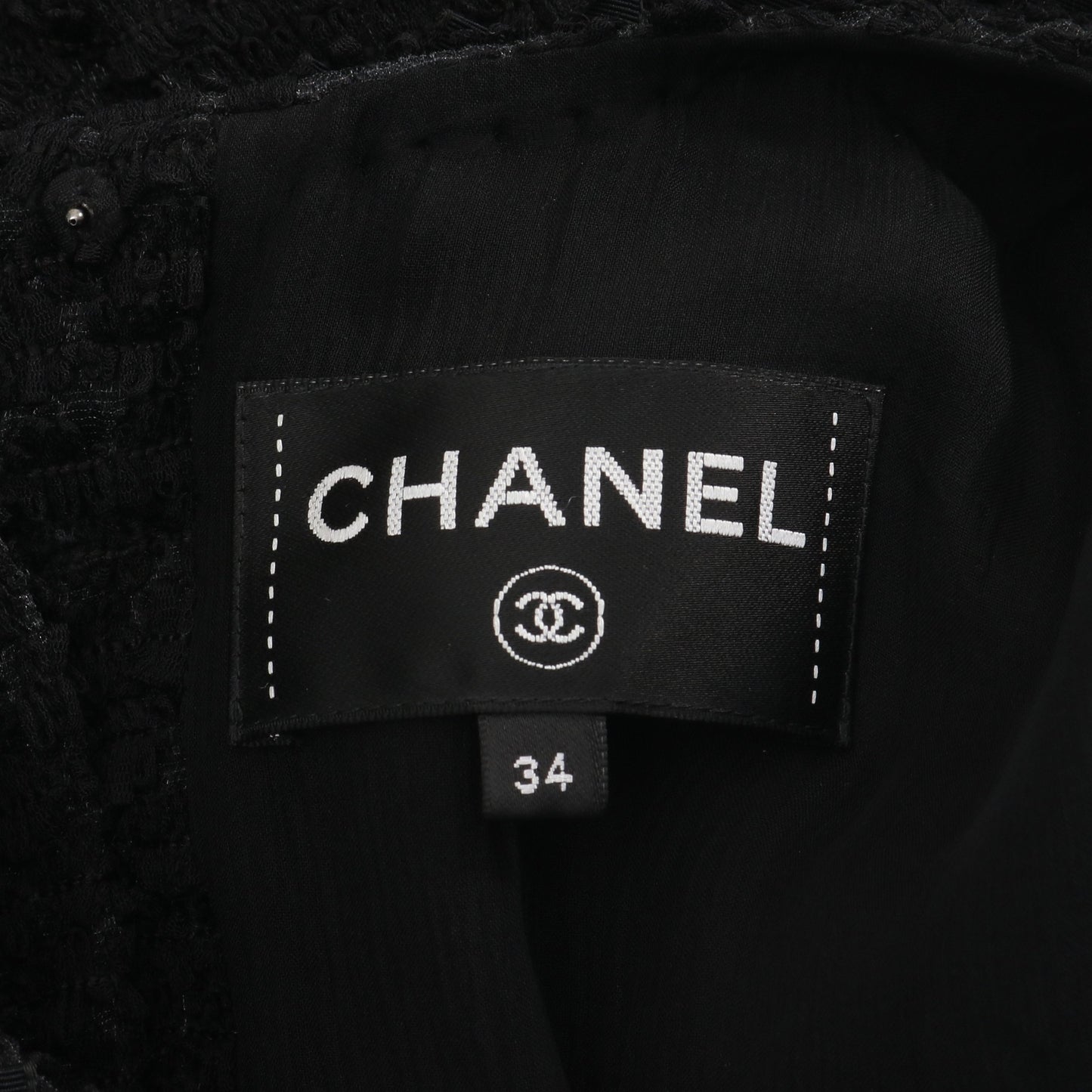 ココマークボタン リボン 長袖 ツイード ワンピース ナイロン シルク ブラック シャネル ワンピース CHANEL